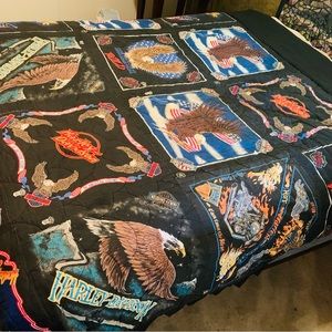 Queen Size hand sewn  Harley Davidson Quilted Bedspread
